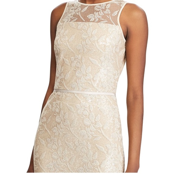 Lauren Ralph Lauren Embroidered Sequins Sleeveless Champagne MaXi Dress NWT 12 - Picture 3 of 15